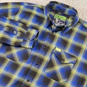 Dixxon Flannel The Gill Man Shirt Men L Blue Green Plaid Creature Horror Monster